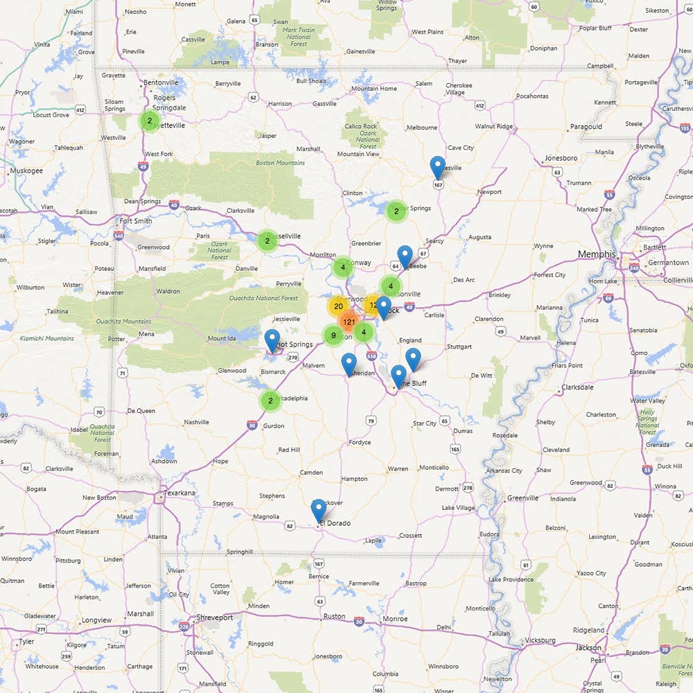 A map of Kelley Commercial Partners properties.